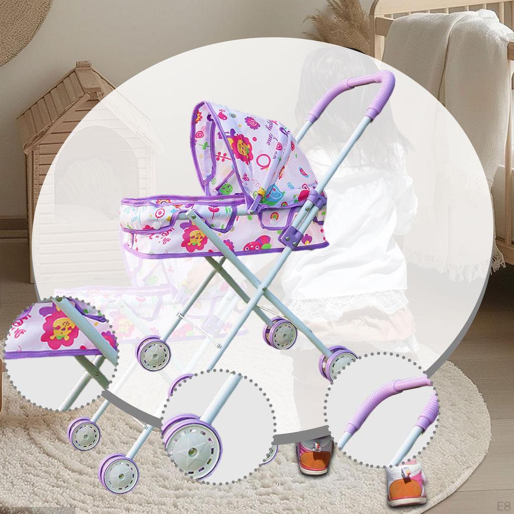Doll Stroller with Canopy Trolley Push Cart Toy for Children Kids Girls Boys
