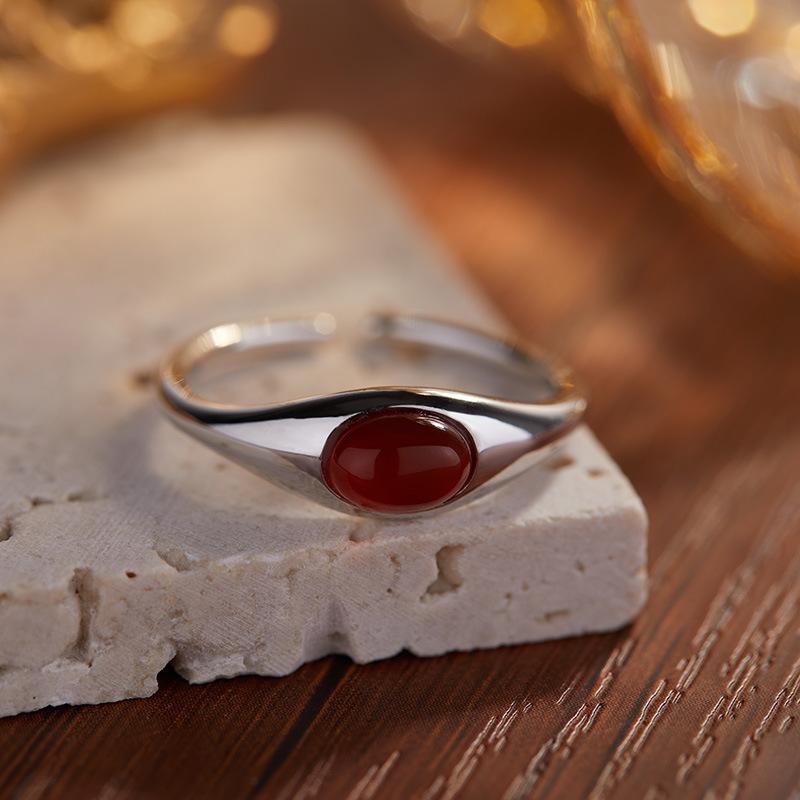 Xiaohongshu Minimalist Personalized Design S925 Sterling Silver Inlaid With Natural Agate Blue Gold Treasure Ring For Women
