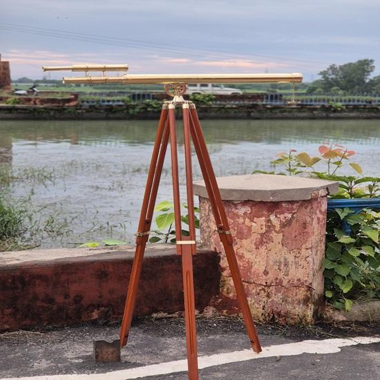 Maritime Brass Telescope Adjustable Wooden Tripod Nautical Decor Gift 42x Functional Telescope Home, Office, Studio Decor Gift