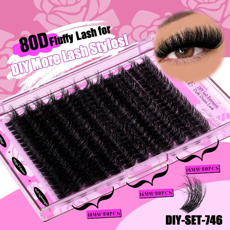 

60-200D Faux Mink Lash Extensions Individual Cluster Lashes 14-18Mm Natural Long Black Eyelashes D Curl False Eyelash Makeup as the picture