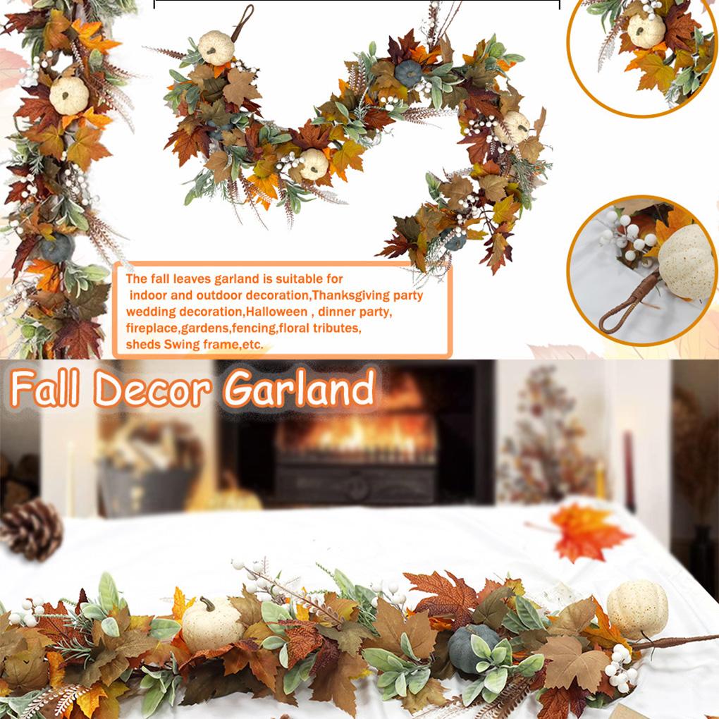 2025 180CM Fall Front Door Wreath Festival Theme Pumpkin Berry Garland Window Hanging Garland for Home Porch Wall Decor