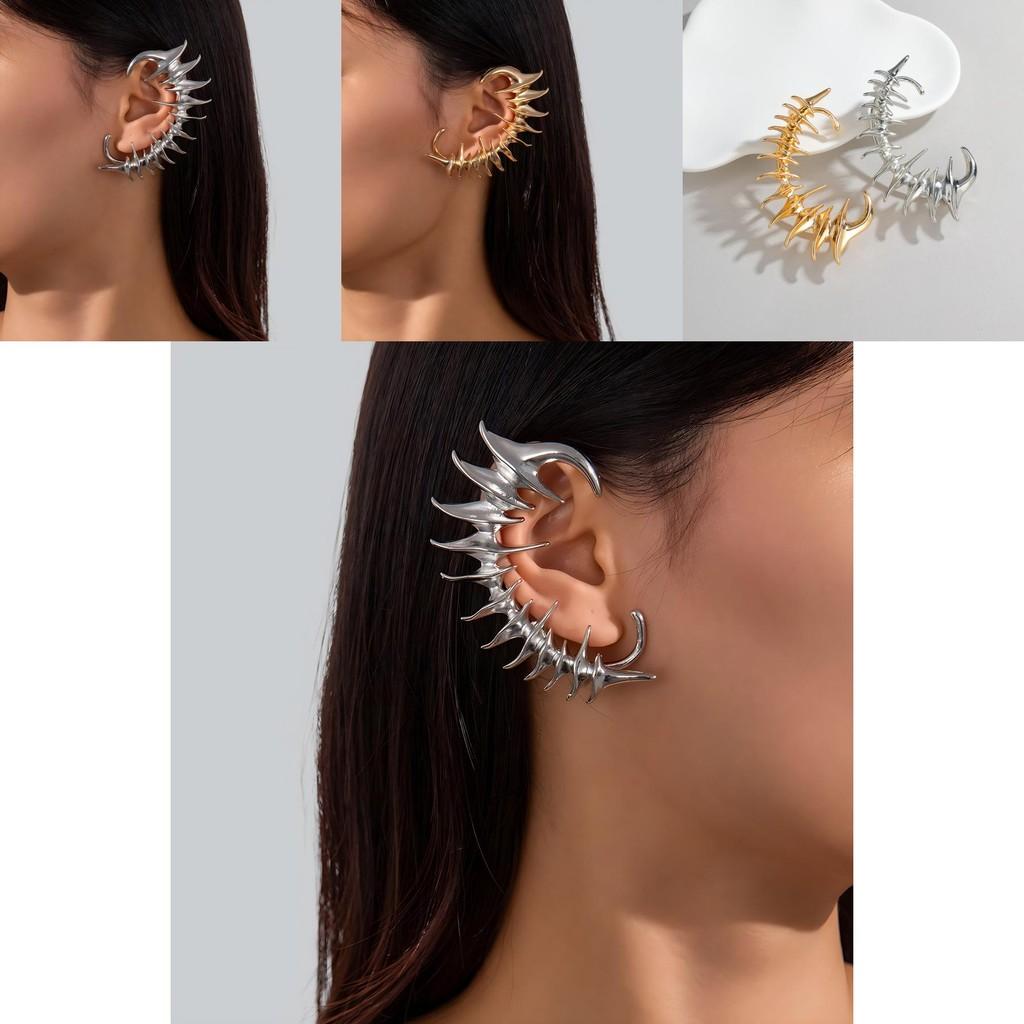 Punk Alloy Geometric Earrings No Piercing For Women Spring 2024 Fashion Jewelry
