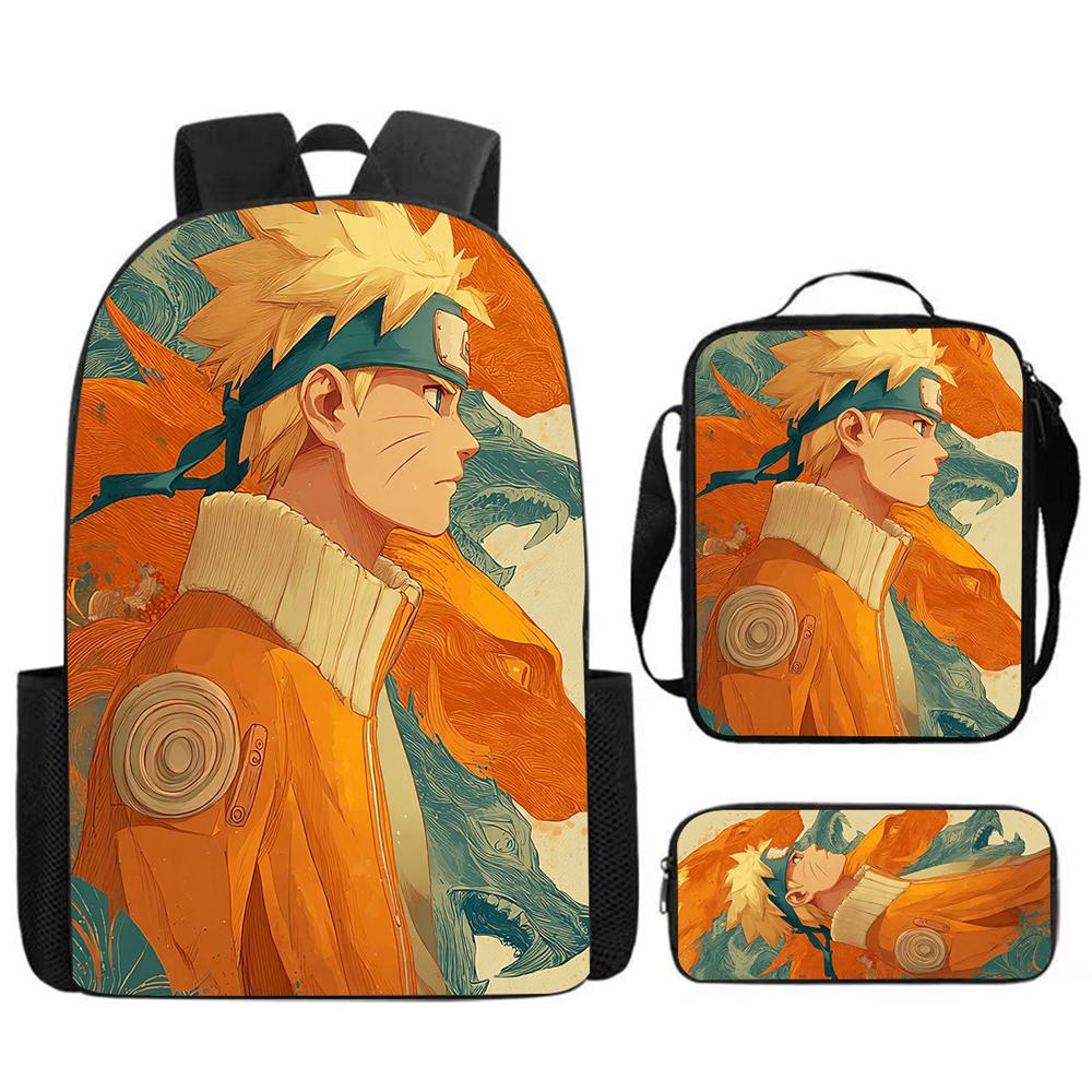 3Pcs Set NARUTO Kids School Backpack With Lunch Bag&Pencil Case,Lightweight&Durable,Cartoon School Bags For Ages 6-10 Boys&Girls