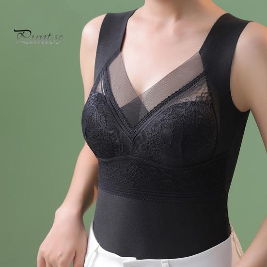 Women Thermal Vest V-Neck Sleeveless Padded Wireless Bottoming Tops Slim Fit Solid Color Temperature Locking Velvet Tank Tops