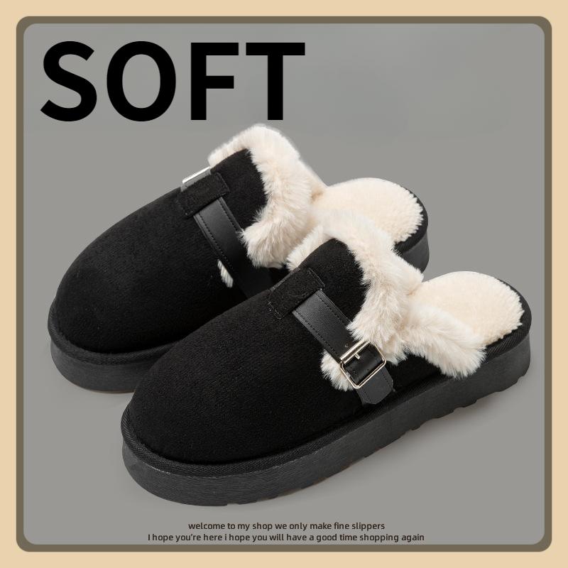 

Тапочки с кожаным верхом, Домашние хлопковые туфли, Теплые и пушистые хлопковые тапочки 38 чёрный