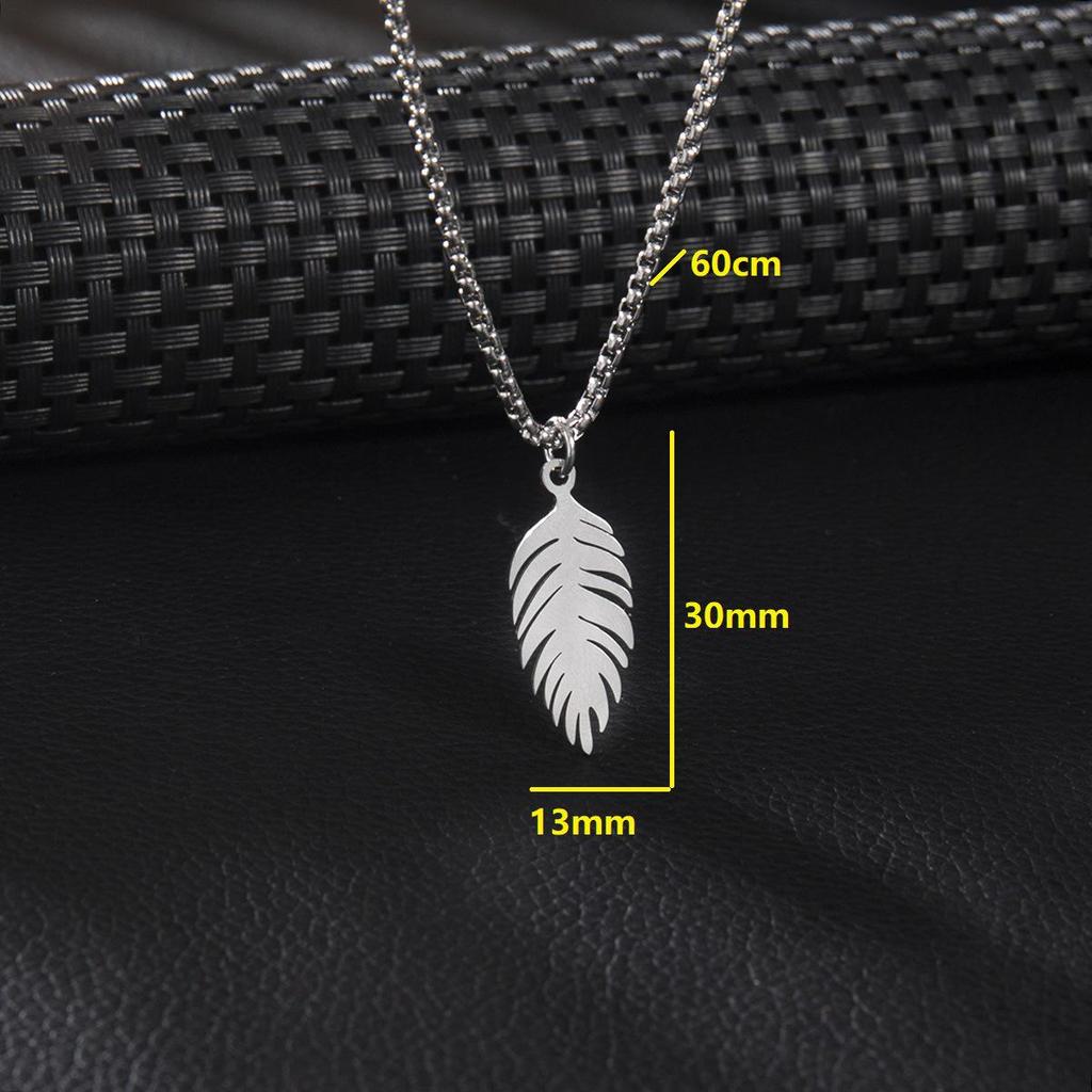 New European & American Men's Stainless Steel Feather Leaf Necklace