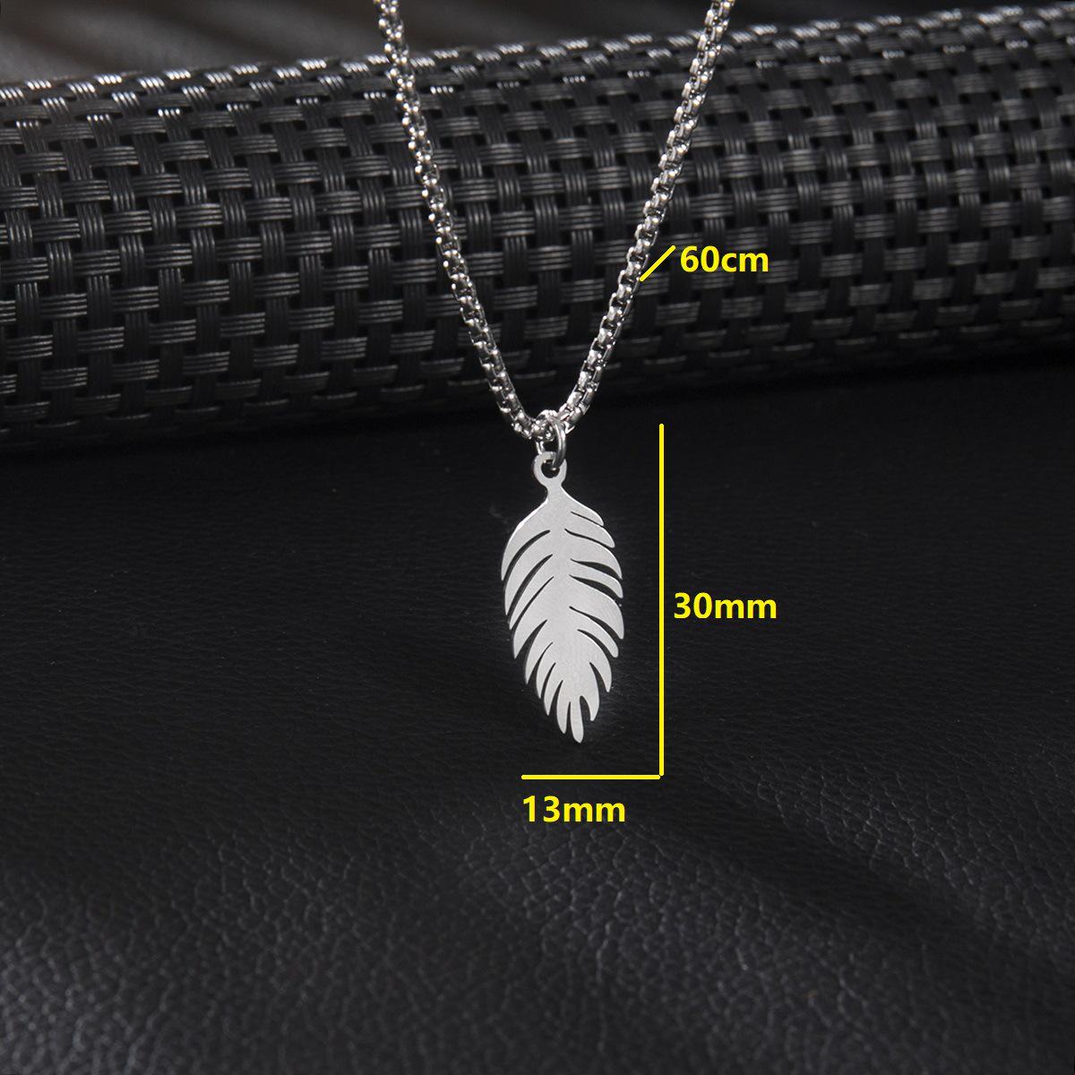 New European & American Men s Stainless Steel Feather Leaf Necklace
