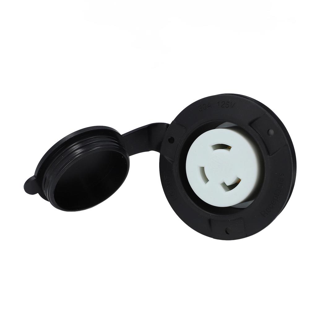 Flanschsteckdose 30A 125V NEMA L5-30R Verriegelungssteckdose RV-Strom 2-polig 3-adrig Elektrische Steckdose mit wetterfester Kappe