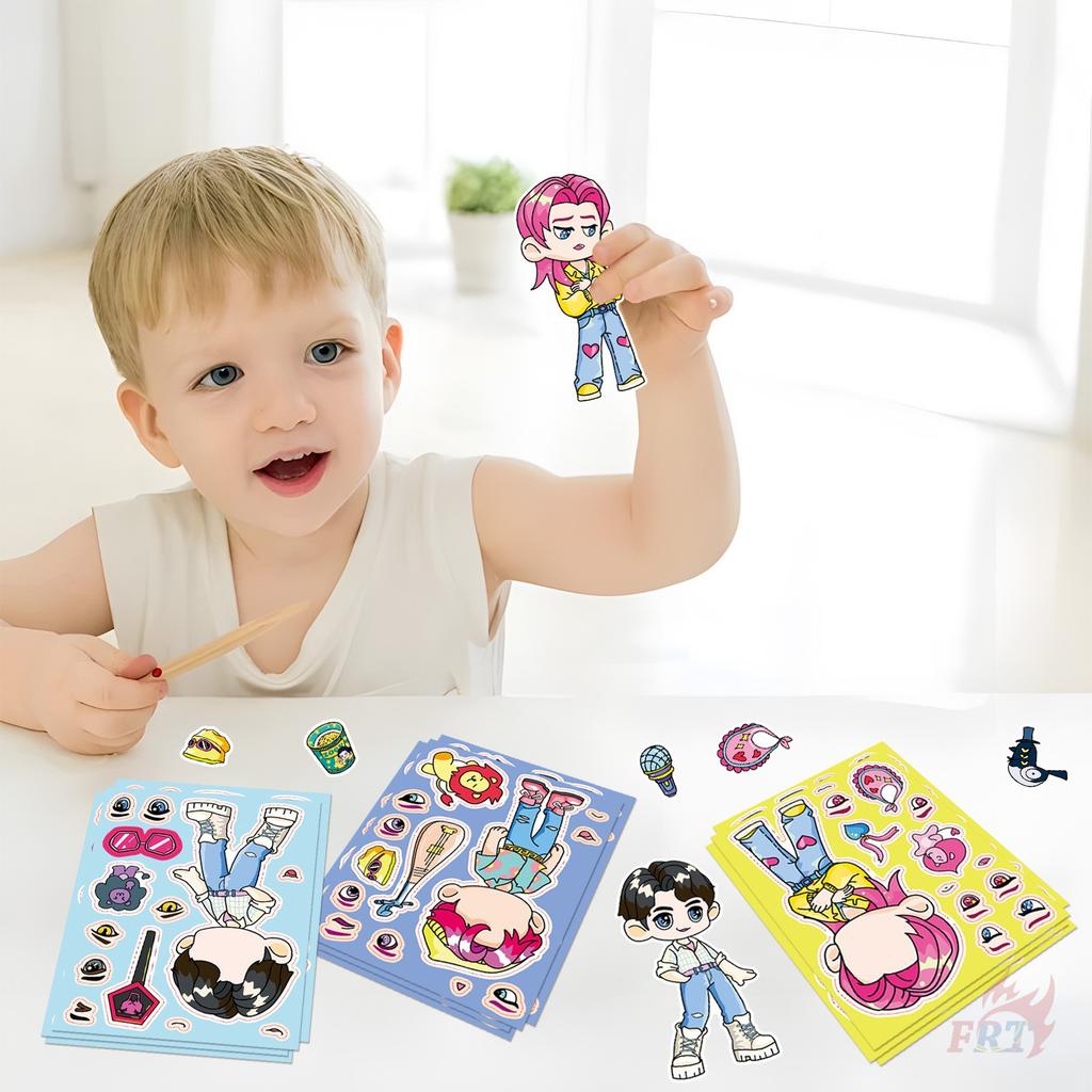 8Sheets/Set KPop Demon Hunters. Make A Face Series 02 Kids Funny Puzzle Stickers DIY Fashion Waterproof Doodle Decals Stickers