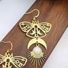 Bohemia Charm Gold Color Hollowed-out Moth Crescent Moon Sun Moonstone Pendant Dangle Earrings for Women Stainless Steel Jewelry