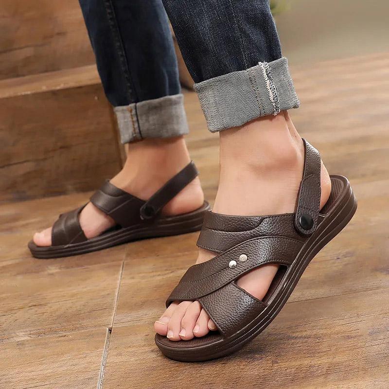 Men's Sandals Thick-soled Summer Non-slip Casual Shoes Comfortable Wear-resistant Outer Wear Dual-use Sandals and Slippers Dad Beach Shoes