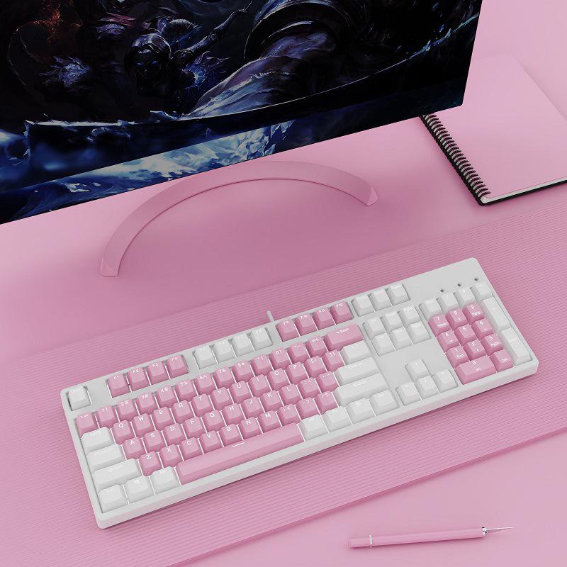 Hot-Swappable 104-Key Mechanical Gaming Keyboard for Girls, Wired, Blue/Black/Brown/Red Switches, Dual-Color Design