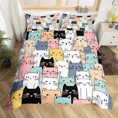 Funda Nórdica de Gato Lindo Gatito Juego de Ropa de Cama para Mascotas Matrimonial Queen Para Niños Niñas Gatos Encantadores Divertidos Funda de Edredón de Animales Con 2 Fundas de Almohada