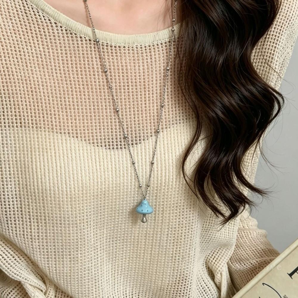Colorful Mushroom Pendant Necklace Enamel Mushroom Fashion Necklace Sweet Women's Necklace Women