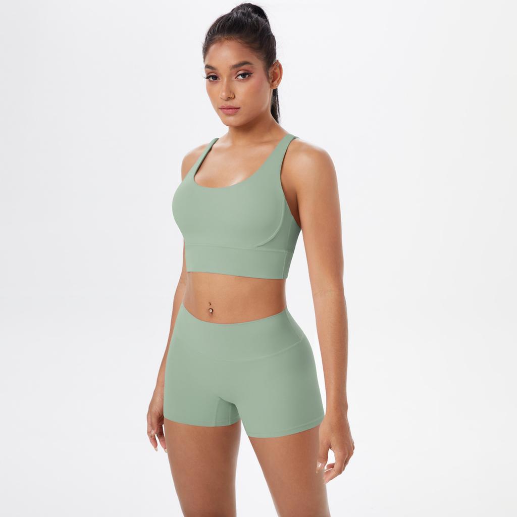 New Naked Matte Yoga Dress Cross Back Sports Bra Set Quick Drying Tight Hip Lifting Fitness Suit Two Piece Set For Women