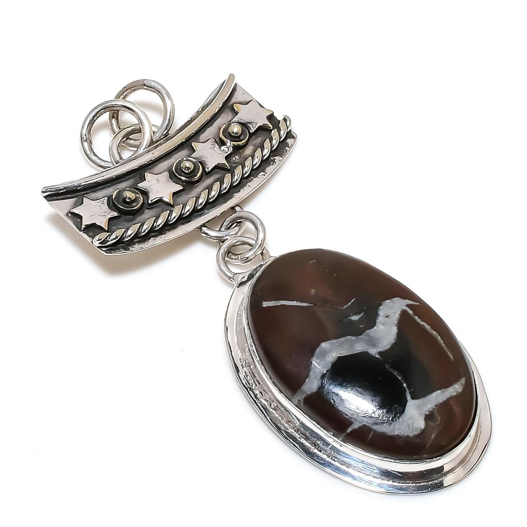 Natural Septarian Gemstone Silver Pendant in 925 Sterling Silver- Handmade Design, Everyday Wear Jewelry, Unique Septarian Pendant Wadding Gifts