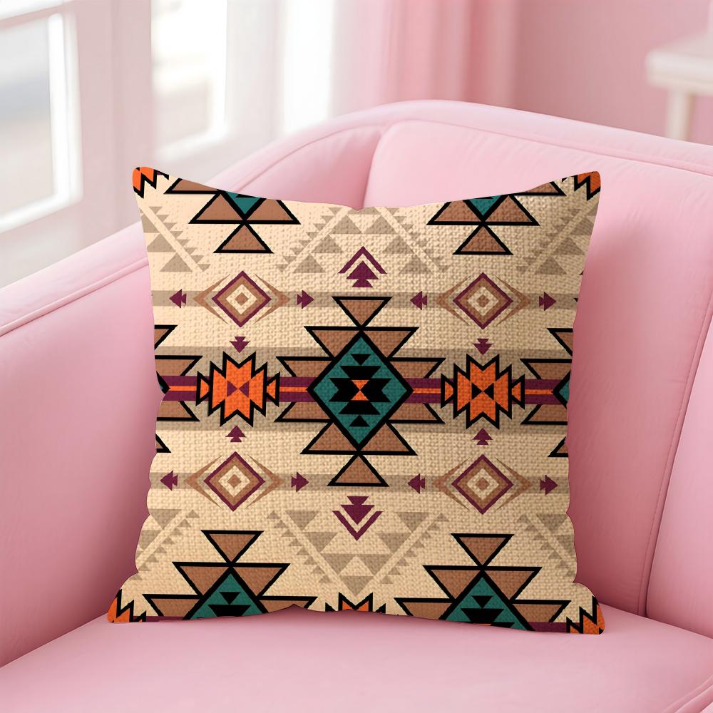 Navajo Azteca Pattern Cushion Cover Natural Linen Pillow Case DoubleSided Print Decorative Sofa Pillowcase Home Decor Gift