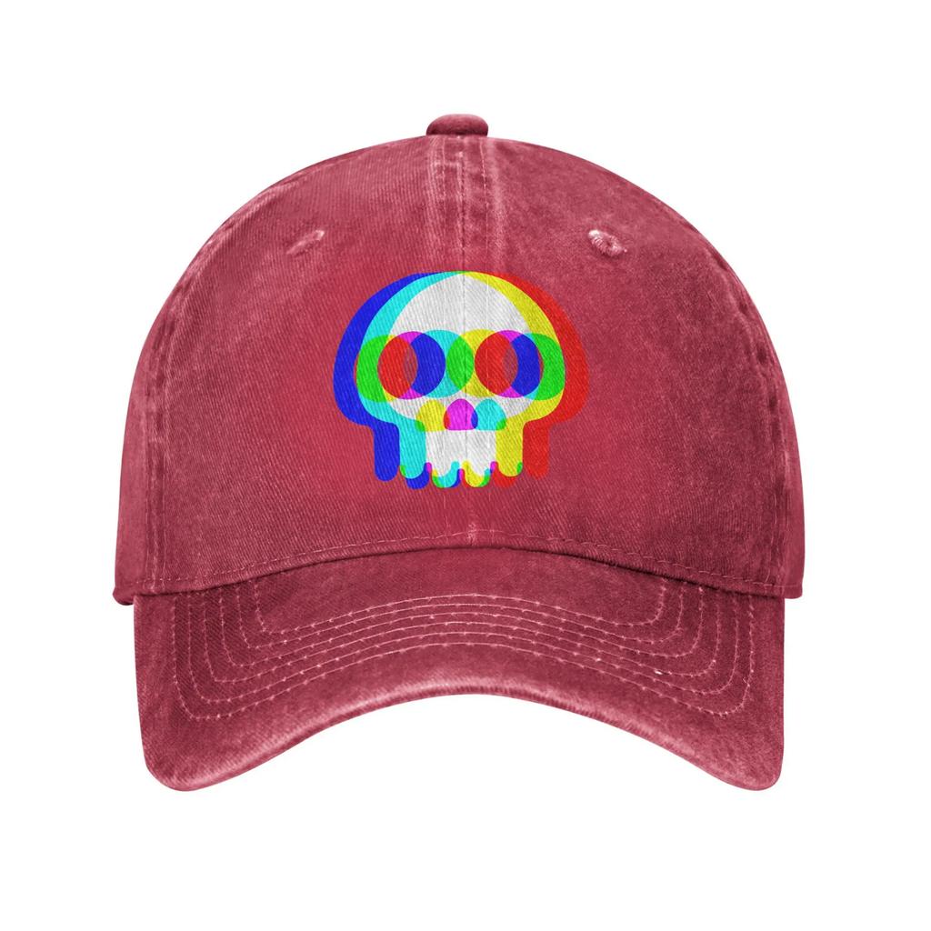 Funny Skull Trippy Vaporwave Halloween Baseball Caps Retro Distressed Washed Techno Rave EDM Snapback Hat Outdoor Adjustable Hat