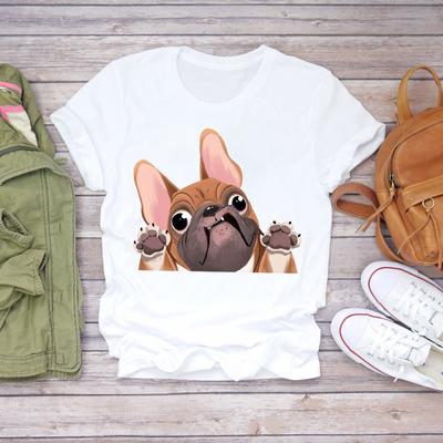 Women Cartoon Dog Tshirts Funny Face Animal Casual Pet Love Fashion Print Lady T-Shirts Top Womens Graphic Female T-Shirt