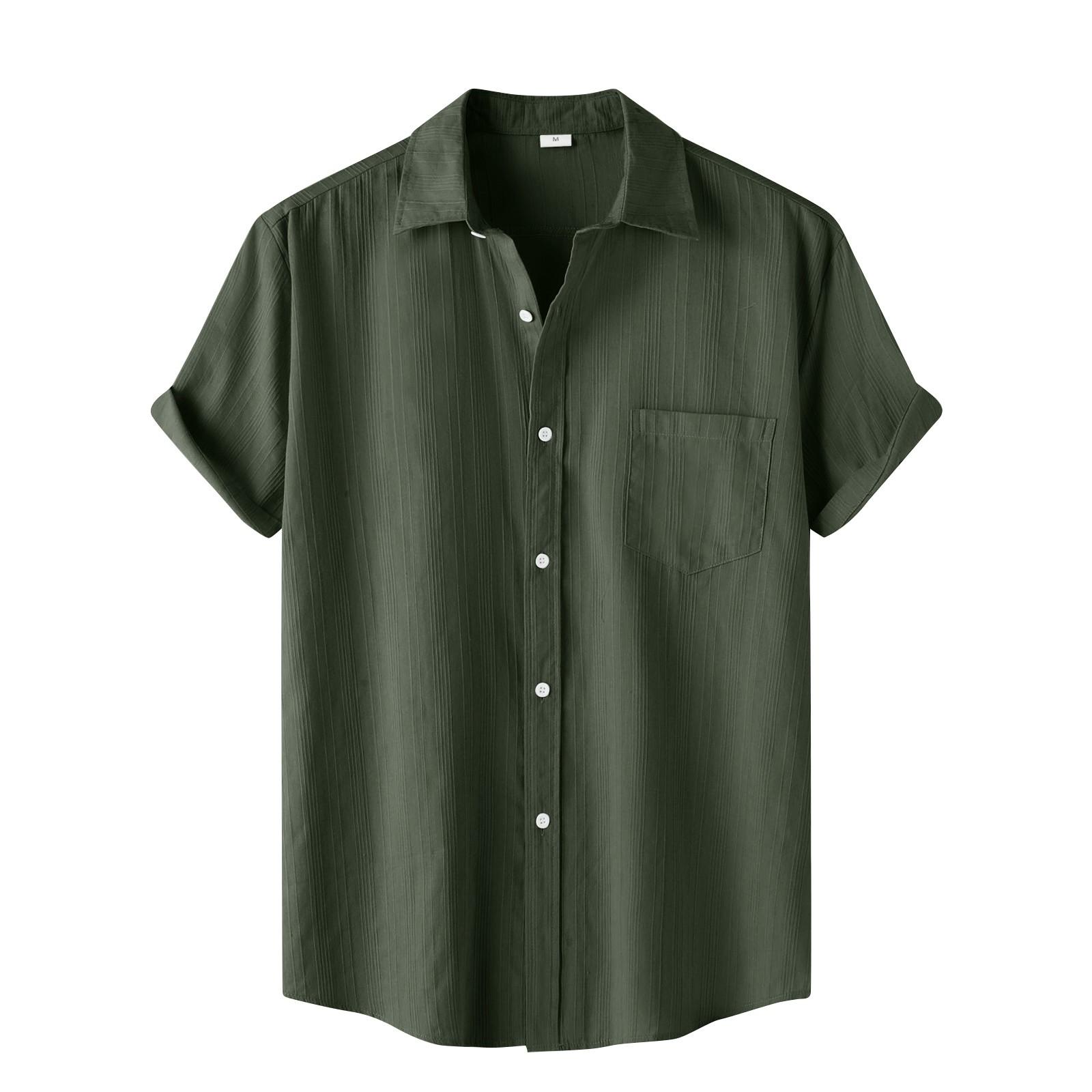 

Мужская повседневная однобортная рубашка в полоску с одним карманом и короткими рукавами L армия зеленый