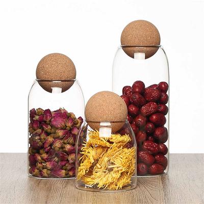 Spherical Glass Storage Jar with Cork Lid, Sealed Bottle for Flower Tea, Dried Fruit, Snacks & Home Decor