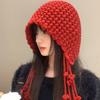West Sichuan Tourism Tassel Ball Red Knitted Baotou Hat Women's Autumn and Winter Warm Ear Protection Face Small Wool Hat
