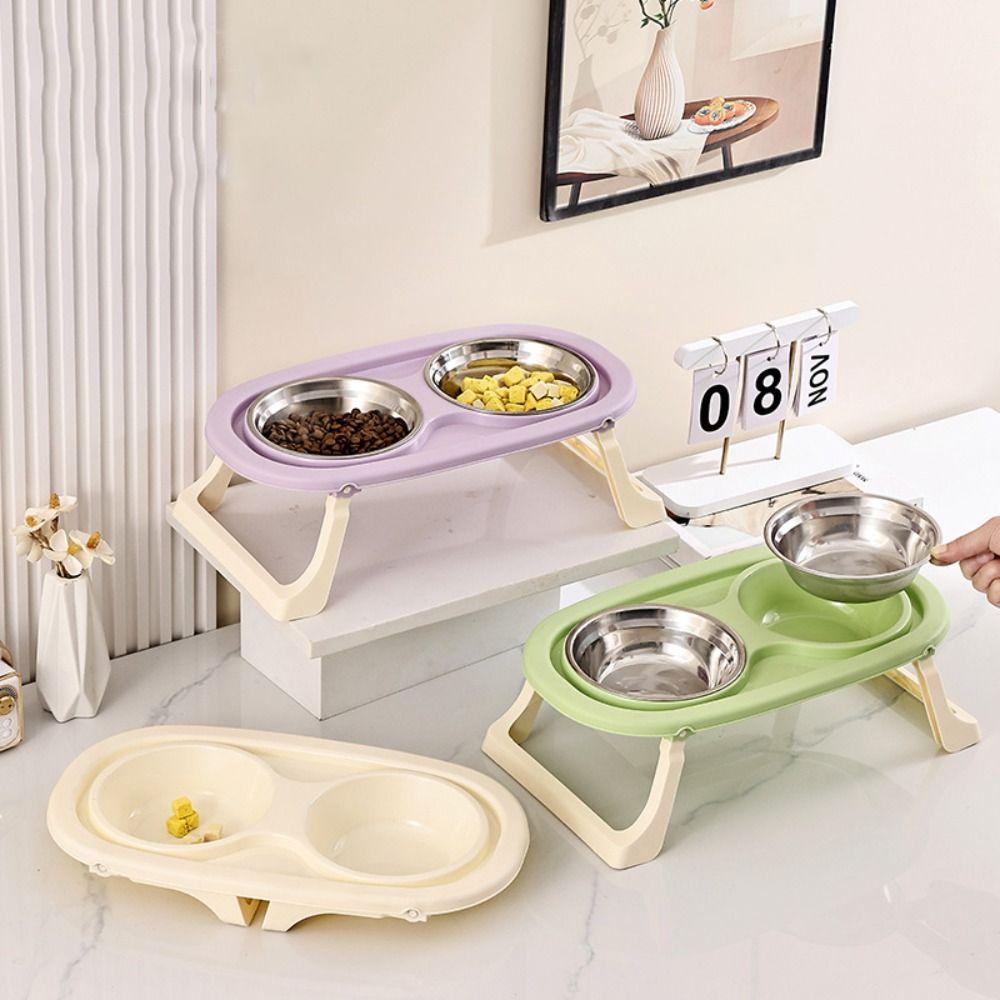 

2-in-1 Dog Food Bowl With Stand Cat Double Bowls Practical Pet Supplies Green-PP bowl