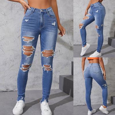 Dívčí móda roztrhaná Skinny Ležérní móda Skinny Foot Kalhoty Džíny