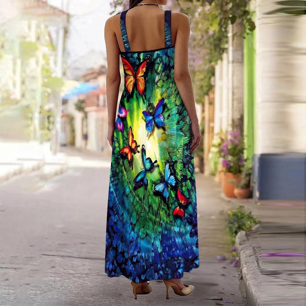 Women's Slip Dress Maxi Long Dress Butterfly Print Stitching Print Dress Spring & Summer Leisure Vacation