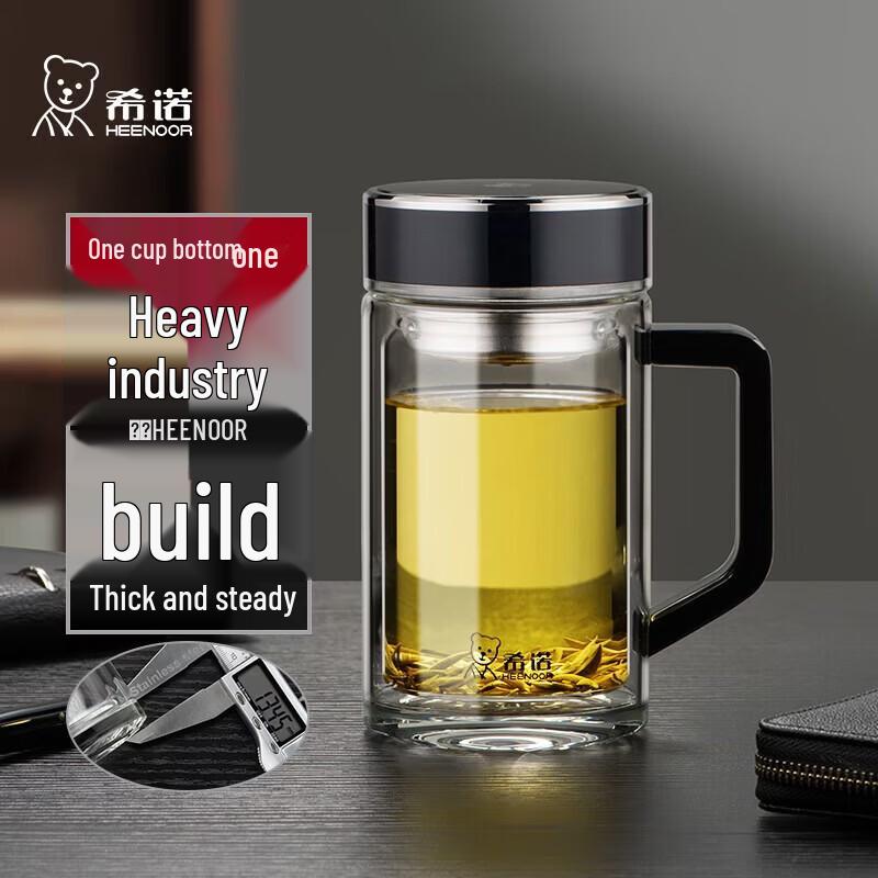 Heenoor Double Wall Glass Tea Cup with Handle