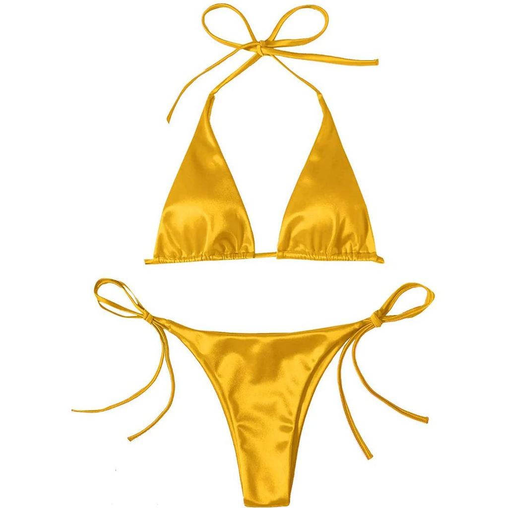 Sexy 13 Colors Halter Satin Brazilian Bikini Women Swimwear Female Swimsuit Two-pieces Bikini set Bather Bathing Suit Swim