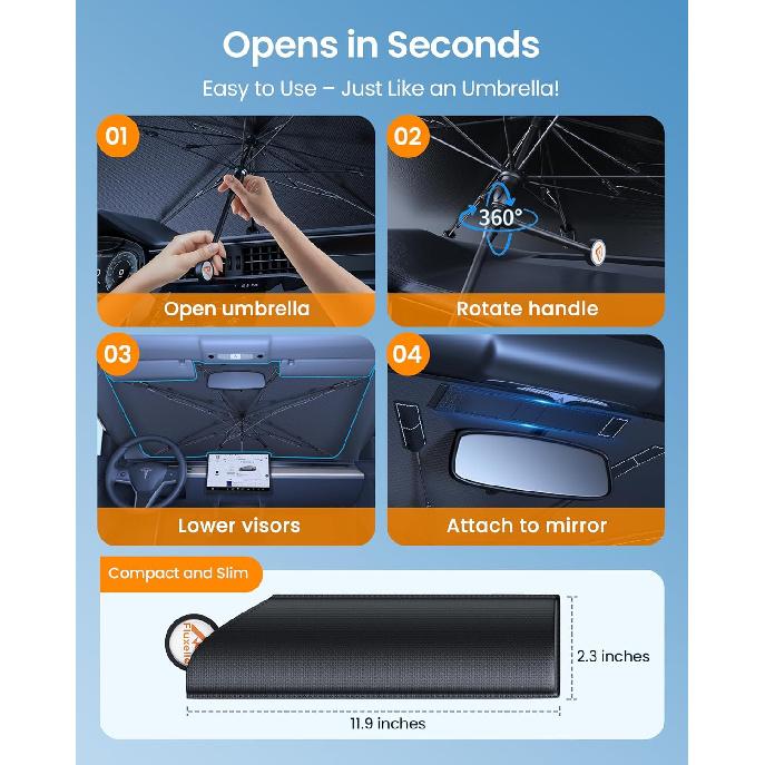 Car Windshield Sun Shade [2025 Upgrade] - Blocks 99.9% UV Rays | 99% Vehicles Compatibility Retractable Sun Shade For Car Windshield Shades For Front