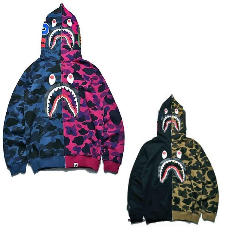 Trendy Shark Head Graphic Hoodie With Stylish Zip-up Design For Youthful Fashion Enthusiasts In Fall