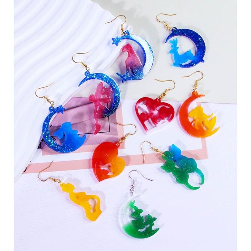 Unique Earring Resin Molds Jewelry Casting Mold Stars Heart Moon Silicone Pendant Mould DIY Craft Keychain Jewelry Charm