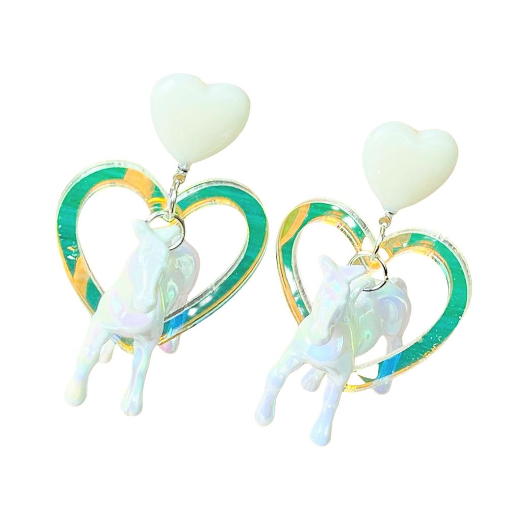Charmante Acryl Herz Pferd Hängeohrringe Moderne Herz Pferd Tropfenohrringe Schmuck Stilvoller Hängeohrring Anhänger