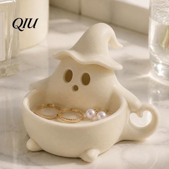 Ghost Snack Container 3D Printed Halloween Bowl, Trick or Treat Candy Theme Ornament Serving Decorative Storage Tray Dish, Party Supplies Versatile