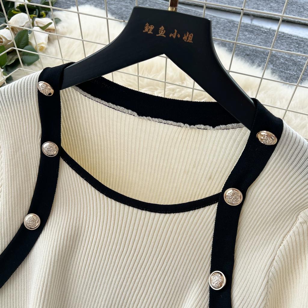 Autumn Winter Women Casual Square Collar Full Sleeve Knitted Sweater Pullover Dresses