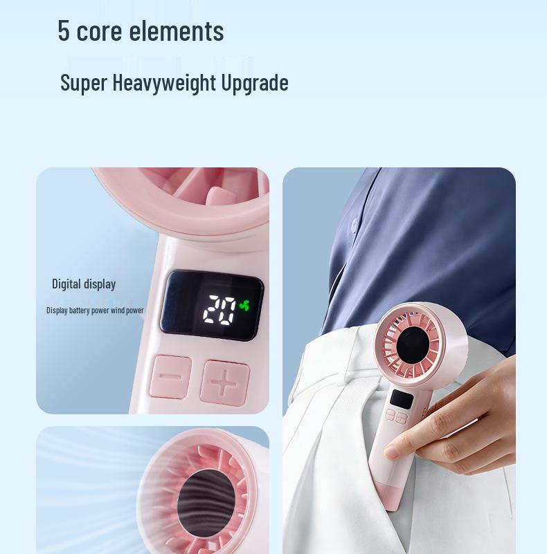 Compact USB Rechargeable High-Speed Digital Display Handheld Fan