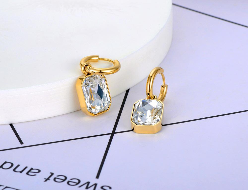 Lokaer Stainless Steel Geometric Square Hoop Earrings Sparkling Cubic Zirconia Crystal Earrings Jewelry For Women