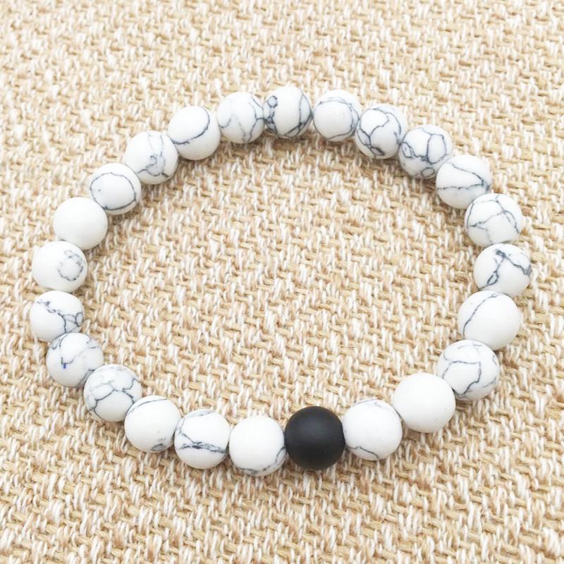 

Матовий Чорний Біла Сосна Пемза Камені 8мм Парний Браслет з Намистин Ланцюжок Подарунок на День Святого Валентина білий