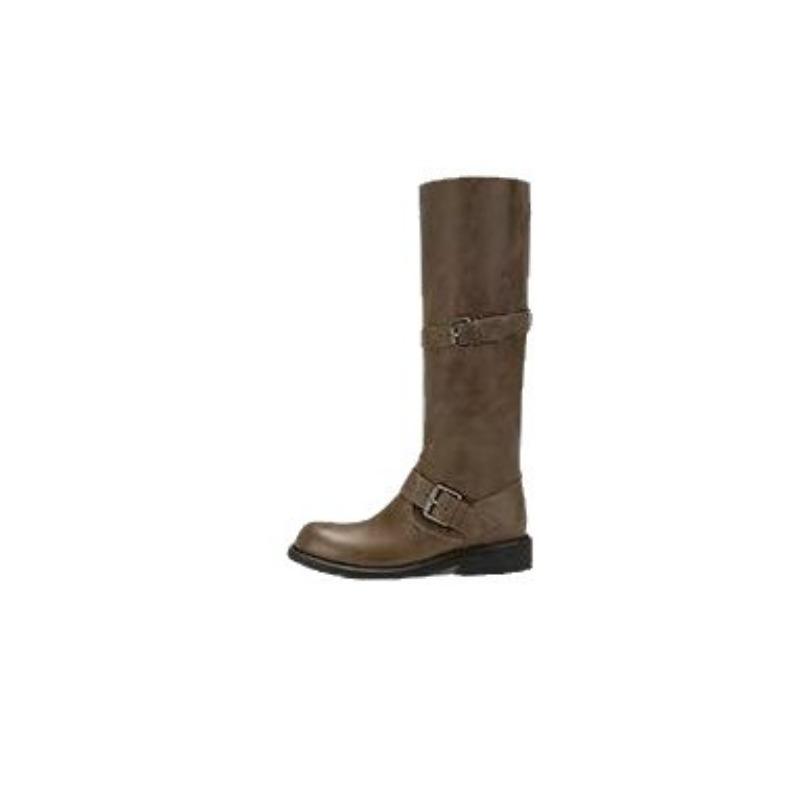 Cowhide Version~ Wide Tube Leather Shoes Thick-soled High Boots Women's Pile Boots Thick Heel Boots Knight Boots