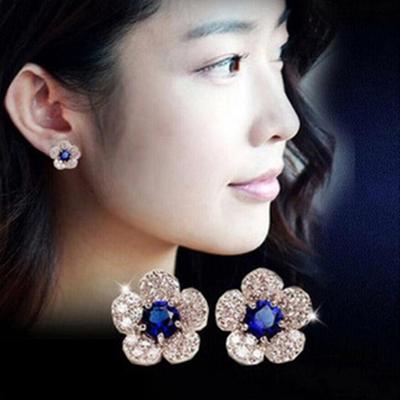 Women's Fashion Jewelry Blue Flower Ear Studs Earrings Gift KTJ