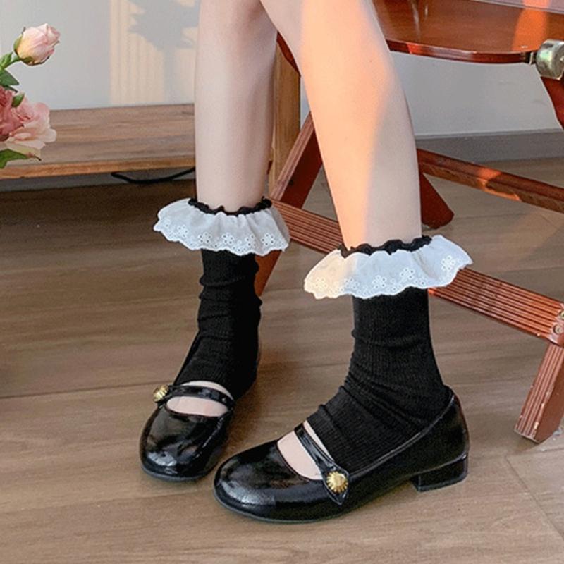 Girls Lolitas Knit Long Socks Ruffle Flared Leg Warmers Harajuku Bootie Socks Spring Summers Warm Ankle Heap Socks