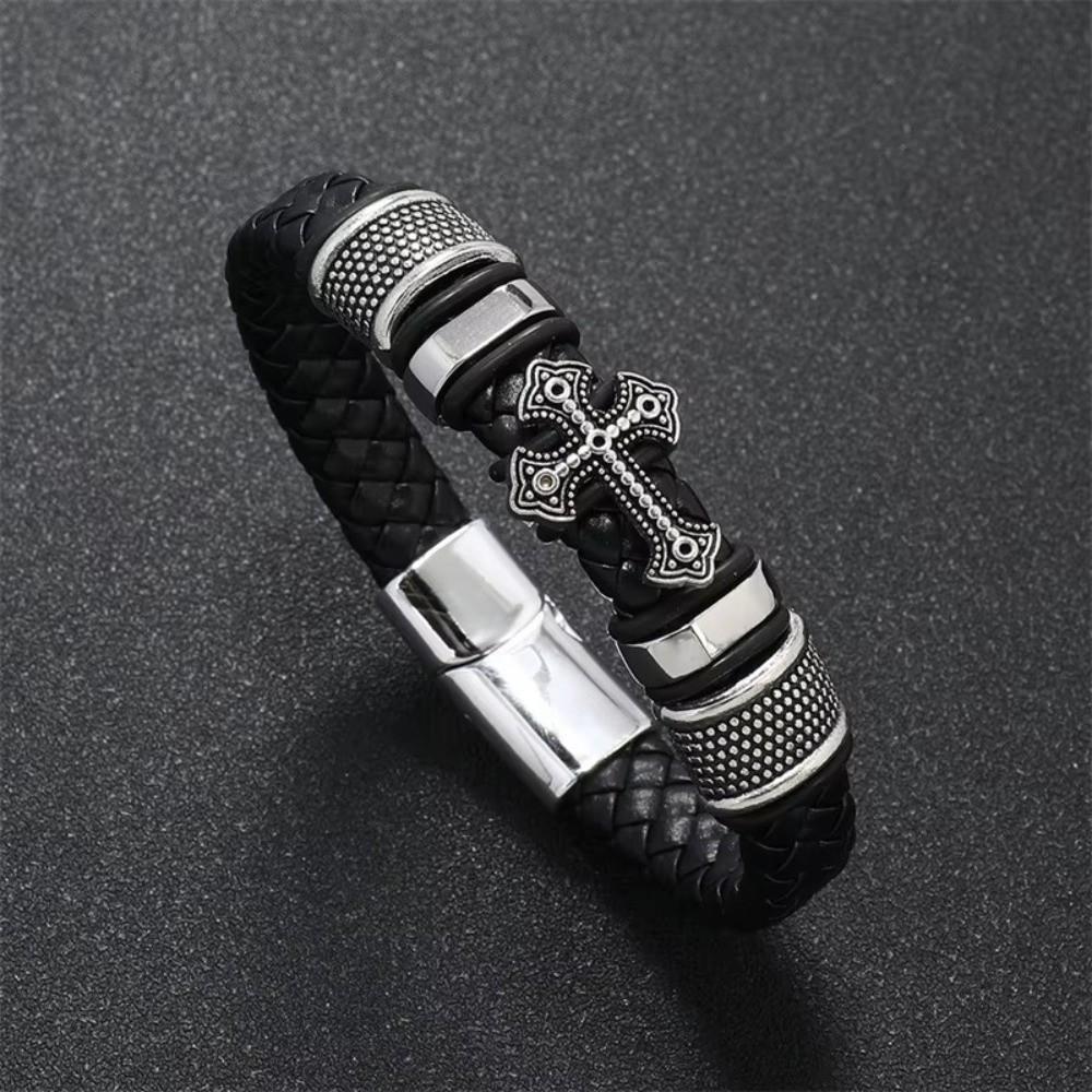 Hand-woven Cross Bracelet Multi-layer Charm Bracelet Gentleman Leather Bracelet  Men