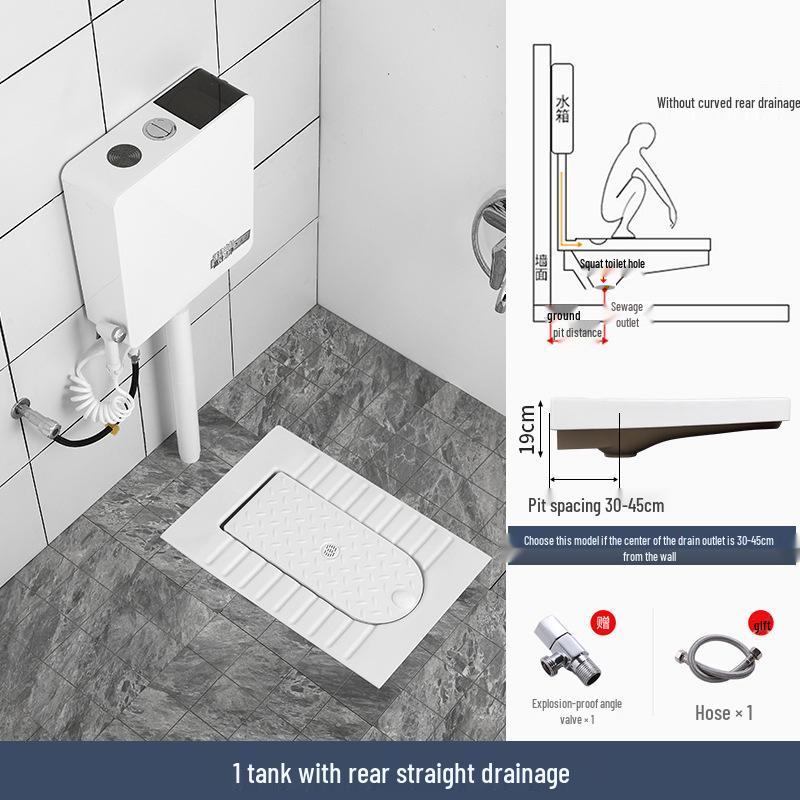 Compact Ceramic Squat Toilet with Flip Lid and Cover Plate