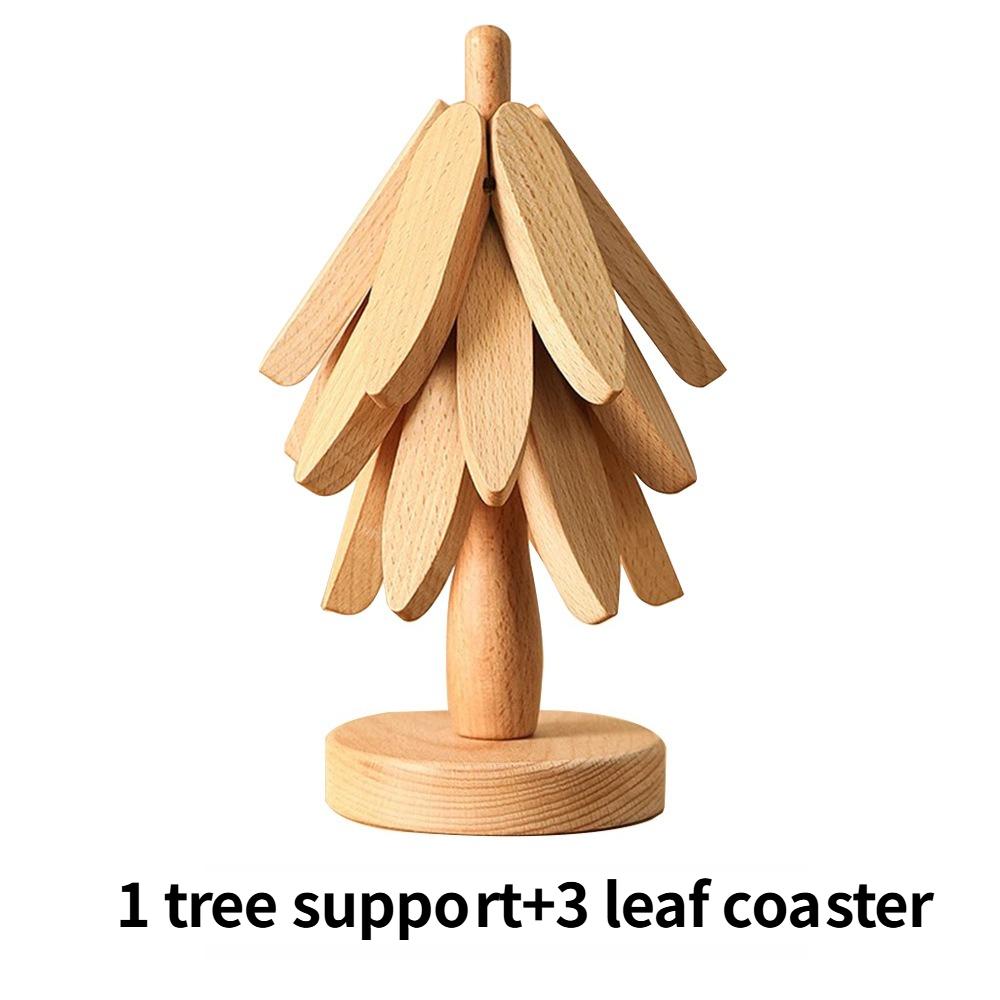 

4PCS Wooden Trivets for Hot Dishes Folding Tree Shape Black Walnut Table Mat Holders Heat Insulated Pad Set Coasters for Pots L