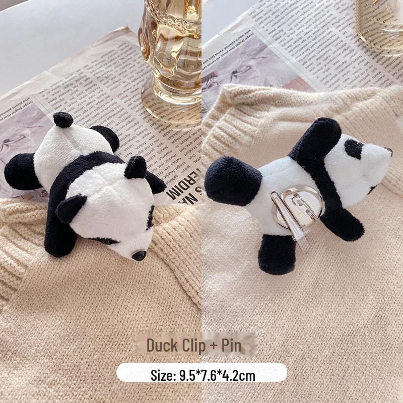 Korean Cute Cartoon Bear Panda Brooch with Plush Doll and Hair Accessories Set