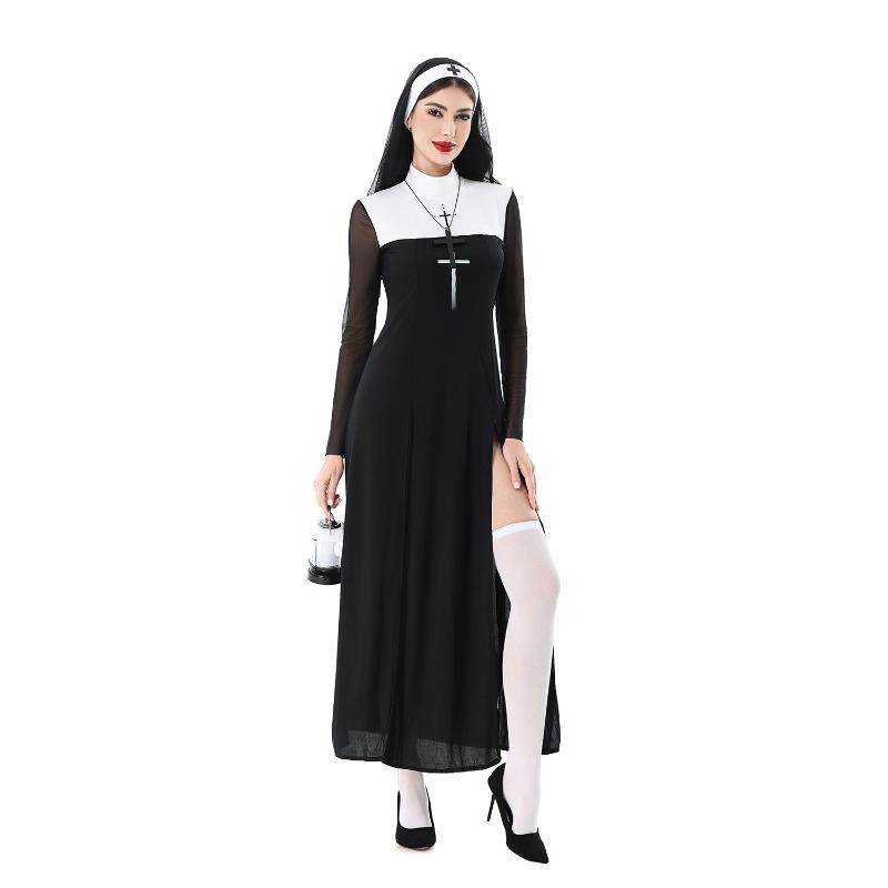 Halloween Adult Costume Cosplay Sexy Cross Nun Costume Mardi Gras Costume
