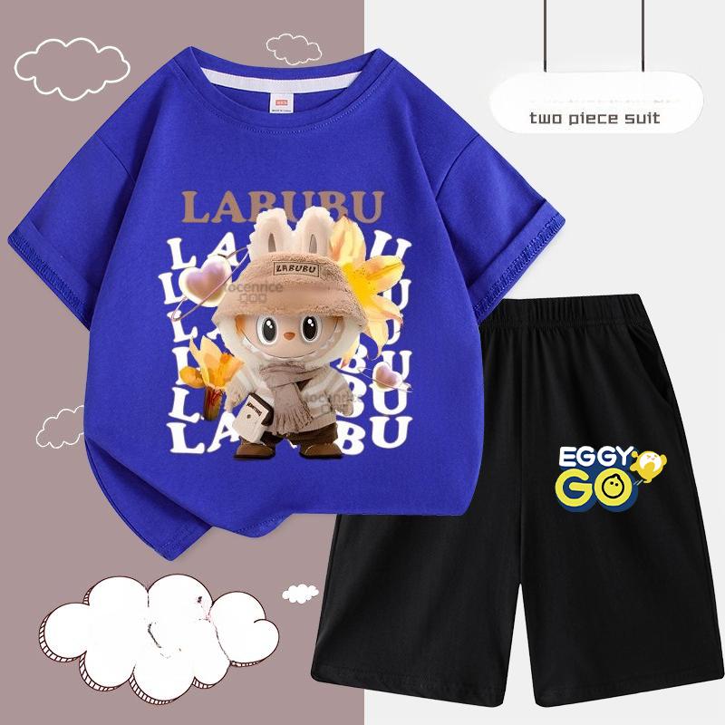Children's LBB Fashion Casual Short-sleeved Shirt and Shorts Two-piece Set, Summer Loose Sportswear for Boys and Girls