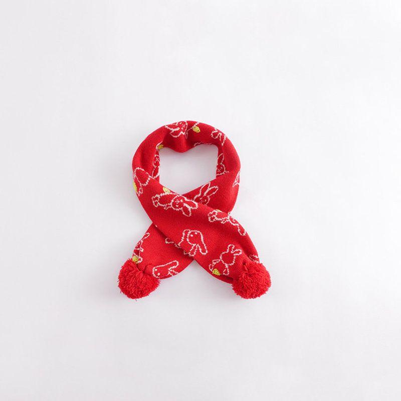 Mark Jenny Girls' Soft Blue Fuzzy Ball Warm Knitted Red Scarf Baby New Year Winter Wear 221853